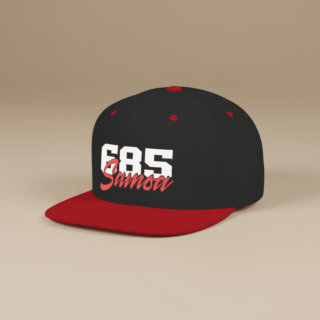 Flat Bill Snapback Hat - 685 Samoa - White & Red Embroidery - AU/NZ/USA - The Koko Samoa