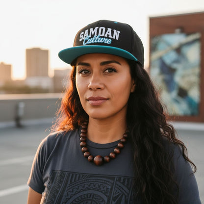 Flat Bill Snapback Hat - Samoan Culture - Blue White Embroidery - AU/NZ/USA - The Koko Samoa