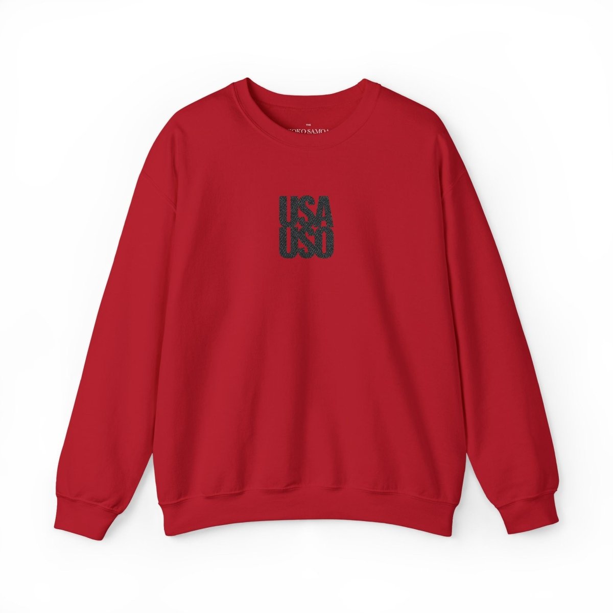 Black embroidered unisex heavy sweatshirt by Fulfill Engine featuring USA USO design, suitable for AU, NZ, and US markets.