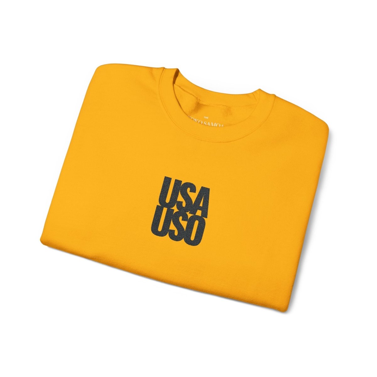 Black embroidered unisex heavy sweatshirt from Fulfill Engine featuring USA USO design, suitable for AU, NZ, and US regions.