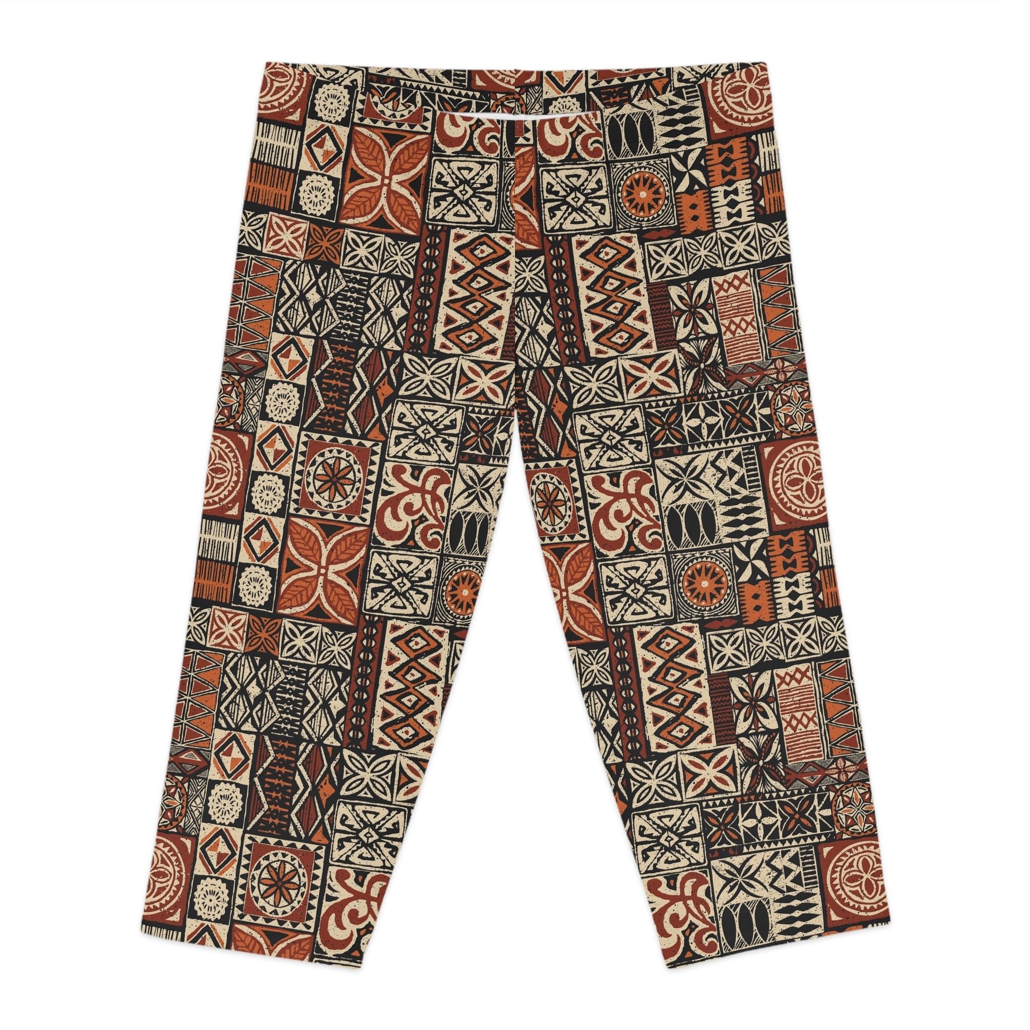 Brown FYBY Islandflex Capri Leggings with Elei print, shown in size XS, designed for AU, NZ, and USA markets.