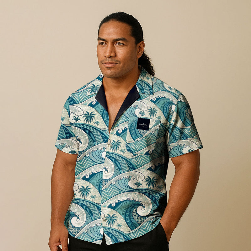 KoaTech™ - Hawaiian Button - Down Shirt - Blue Waves - AU/NZ/USA - The Koko Samoa