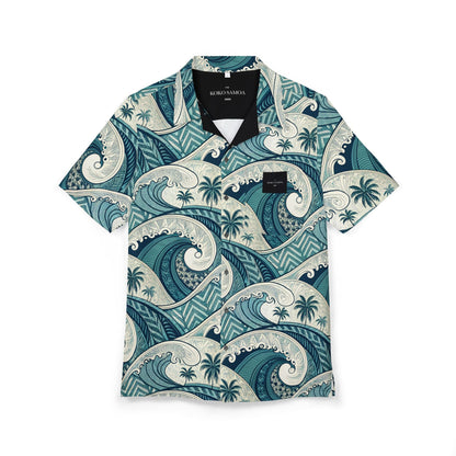 KoaTech™ - Hawaiian Button - Down Shirt - Blue Waves - AU/NZ/USA - The Koko Samoa