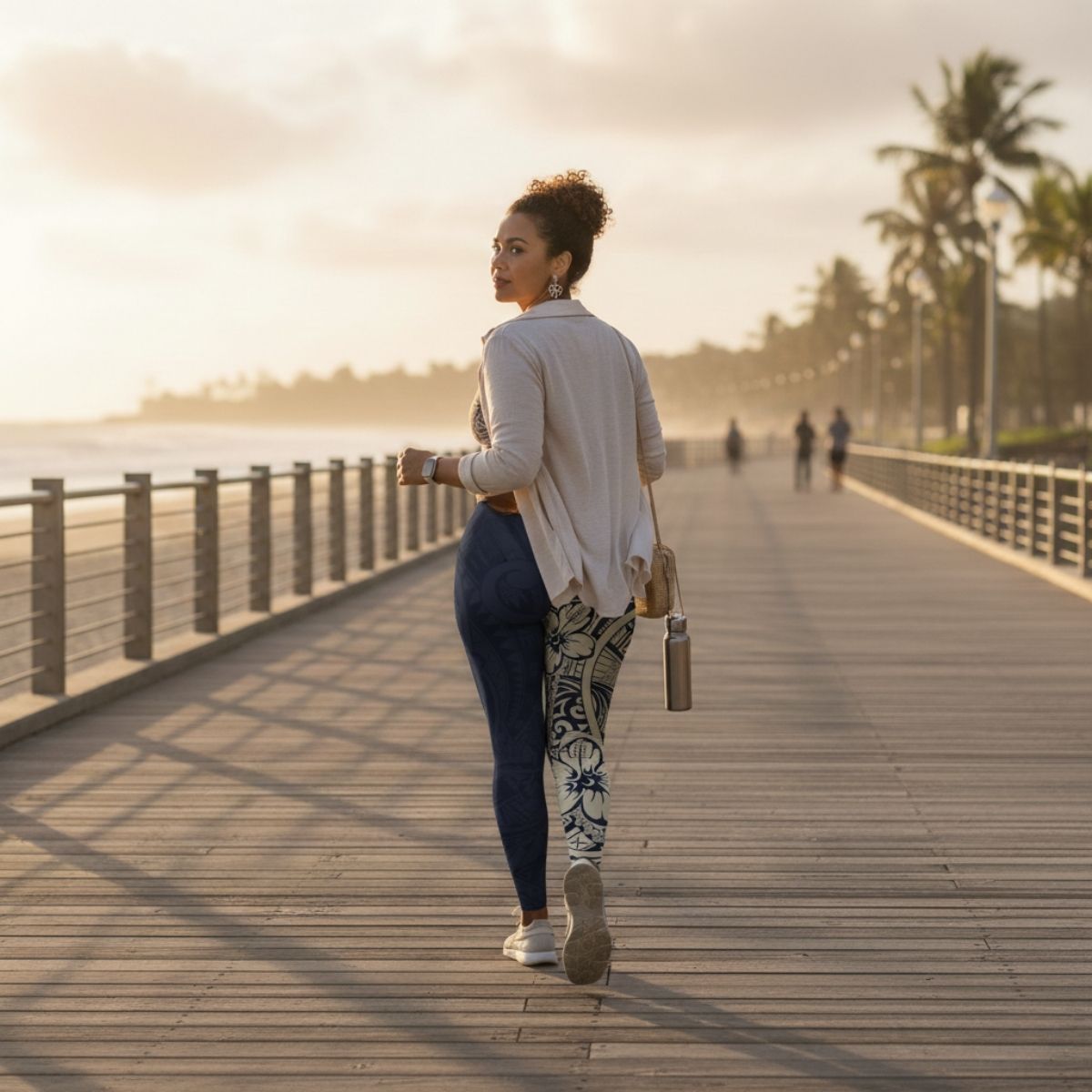 FYBY IslandFlex Mid-Rise Leggings in Blue Bloom, dark blue color, form-fitting athletic leggings for active wear.