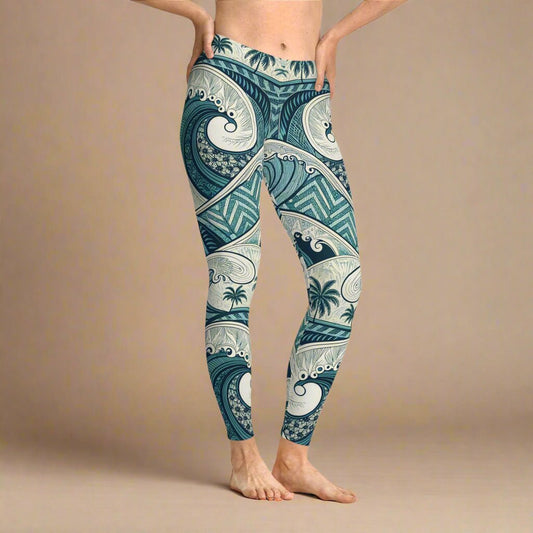 IslandFlex Mid - Rise Leggings - Blue Waves - AU/NZ/USA - The Koko Samoa