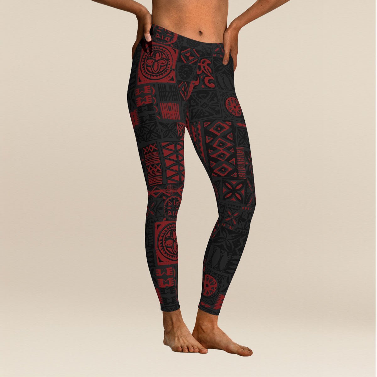 FYBY IslandFlex mid-rise leggings in Elei Red, featuring seamless design and matching thread details for a sleek fit.