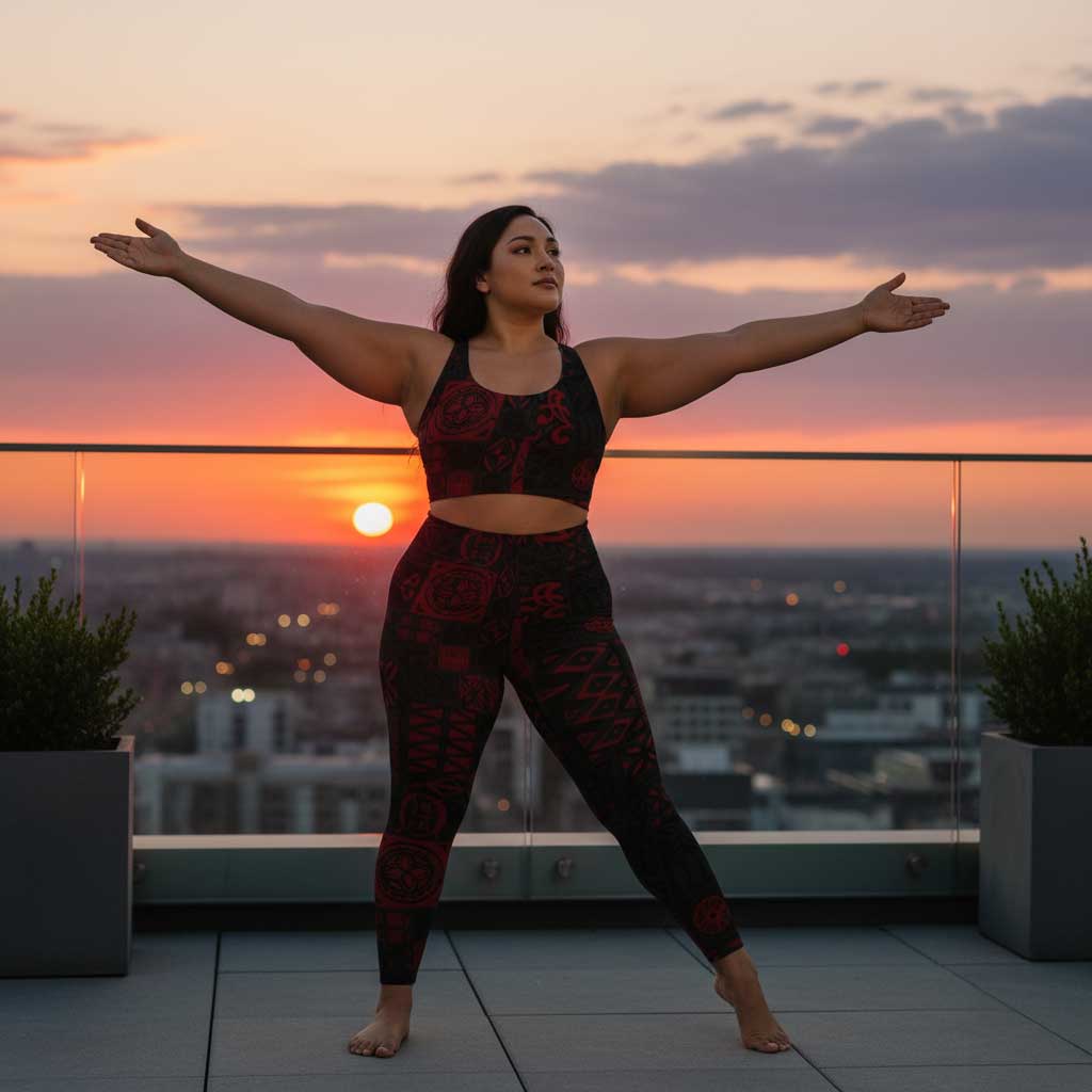 FYBY IslandFlex mid-rise leggings in Elei Red, showing the fitted design, seamless thread, and vibrant color.
