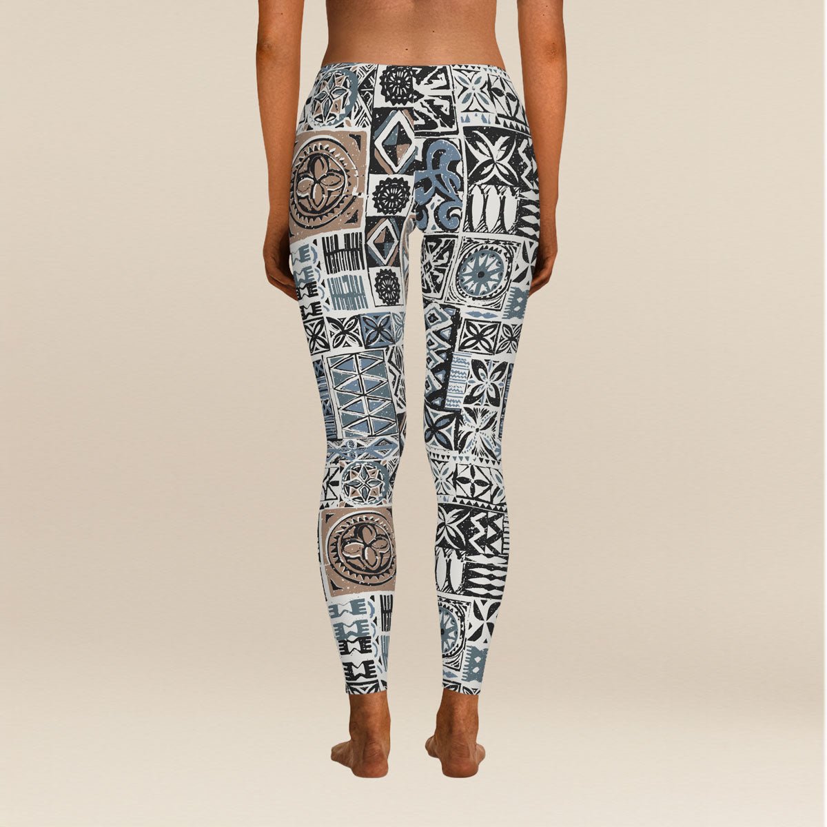 Elei Steel mid-rise leggings from FYBY, showcasing a sleek design and seamless thread matching the fabric pattern.