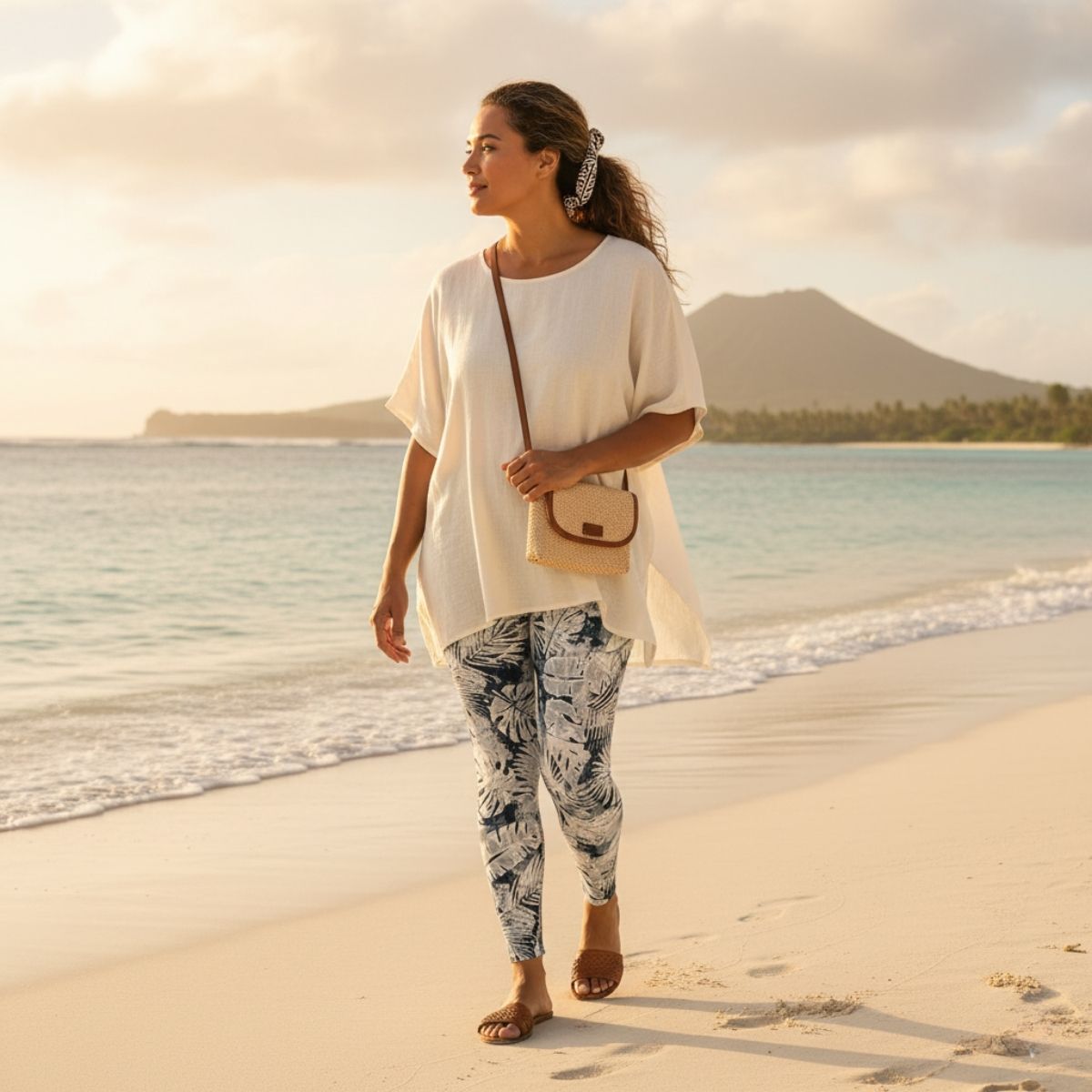 FYBY IslandFlex Mid-Rise Leggings in Tiavi Mist, seamless design with matching thread color, stretchy and comfortable fit.