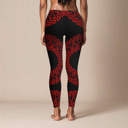 PasifikaOne Mid - Rise Leggings - Tonga Black Red - AU/NZ/USA - The Koko Samoa