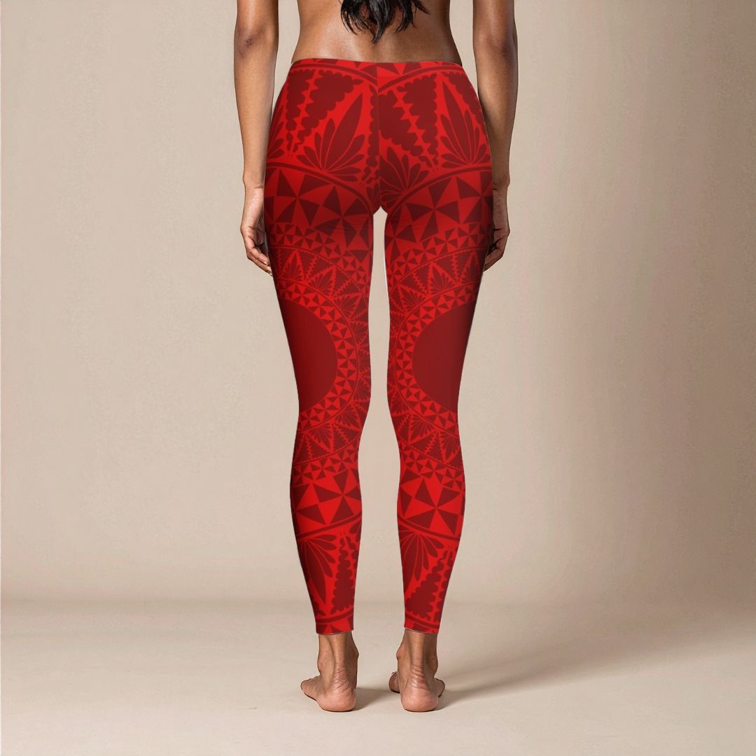 PasifikaOne Mid - Rise Leggings - Tonga Red - AU/NZ/USA - The Koko Samoa