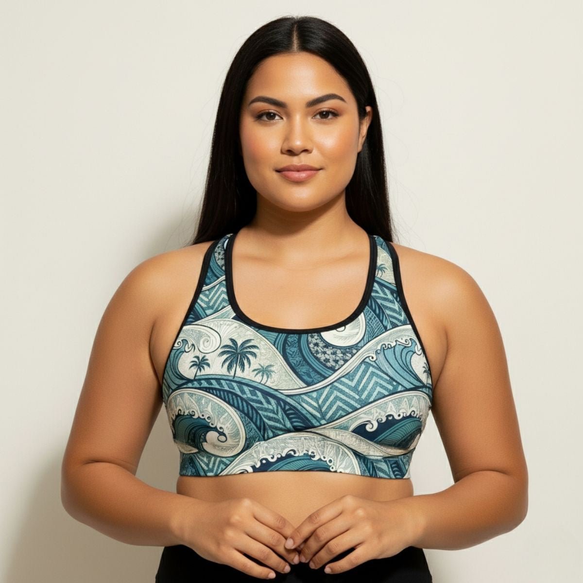 Seamless Sports Bra - Blue Waves - AU/NZ/USA