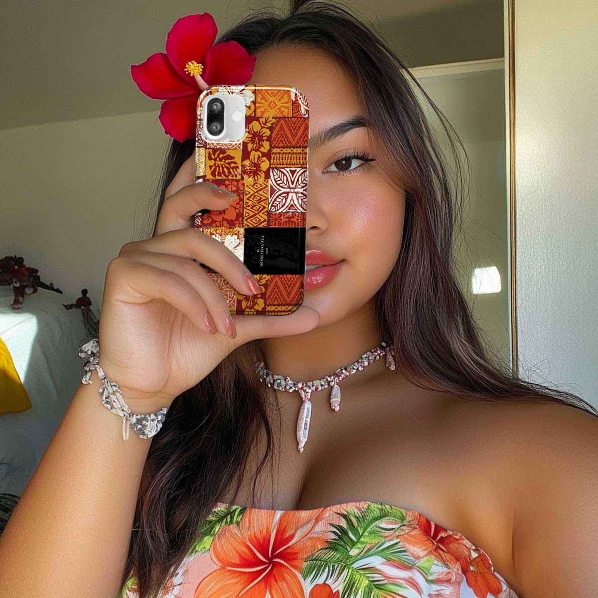 WOYC Tough phone case with Sataoa Sunrise design from the AU/NZ/USA collection, featuring vibrant island-inspired artwork.