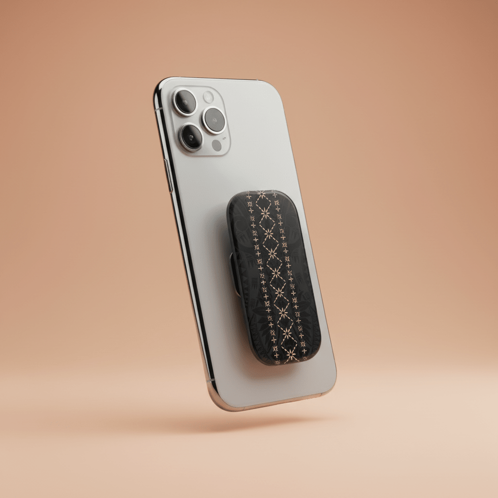 Malu Grip Stand accessory featuring a colorful Koko Samoa design, ideal for holding tablets or smartphones.