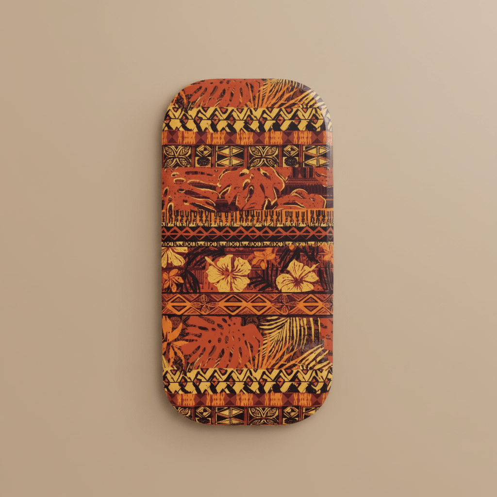 WOYC Grip Stand Poutasi Promise phone grip stand with Samoa-themed design and vibrant colors, showcasing its compact, ergonomic shape.
