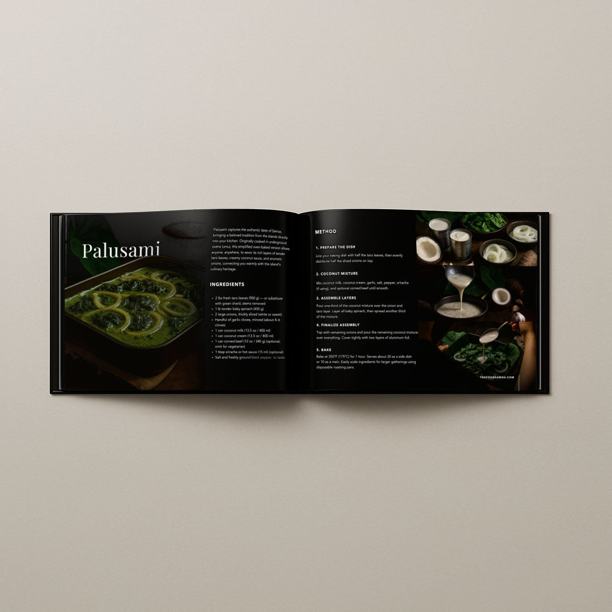 Samoan Delights Volume 2 hardcover cookbook, A4 landscape format
