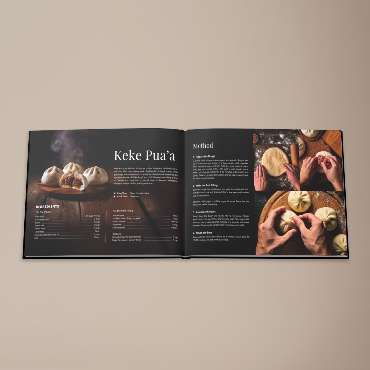 Hardcover keepsake book featuring 6 authentic Samoan recipes, titled The Samoan Mains,.