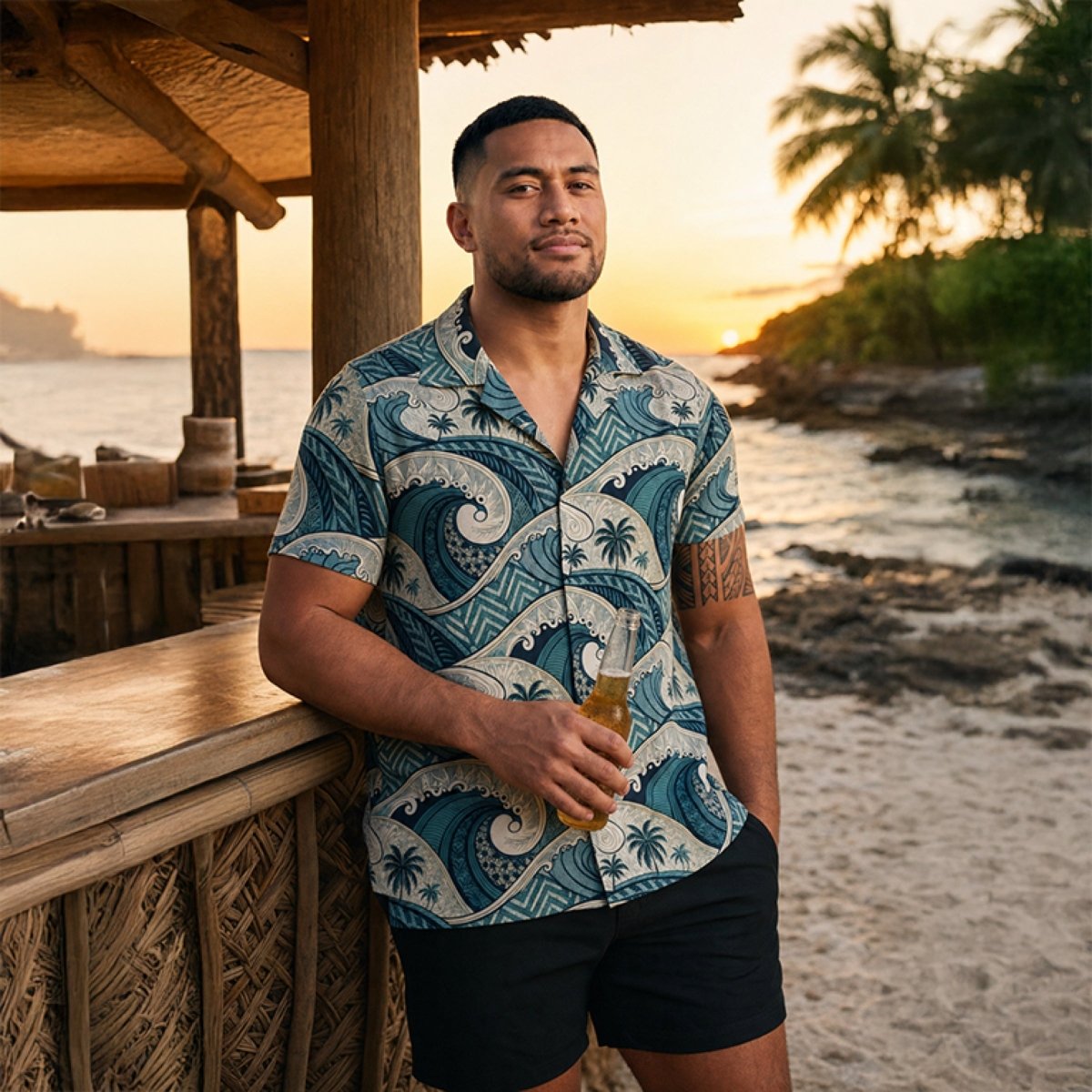 Hawaiian Camp Shirt - Blue Waves - AU/NZ/USA - The Koko Samoa
