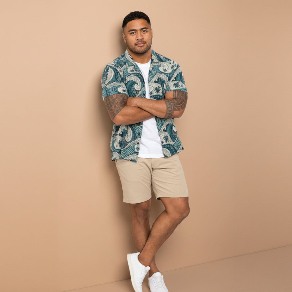 Hawaiian Camp Shirt - Blue Waves - AU/NZ/USA - The Koko Samoa