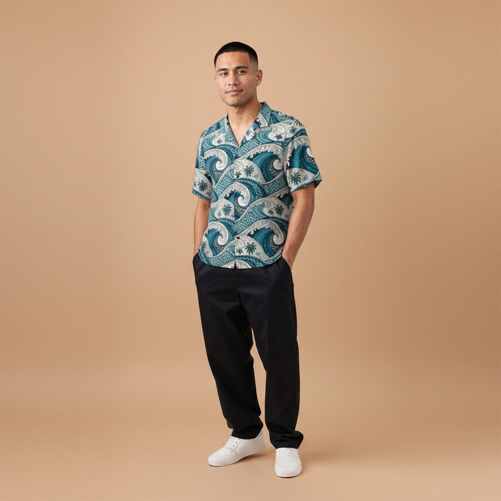 Hawaiian Camp Shirt - Blue Waves - AU/NZ/USA - The Koko Samoa
