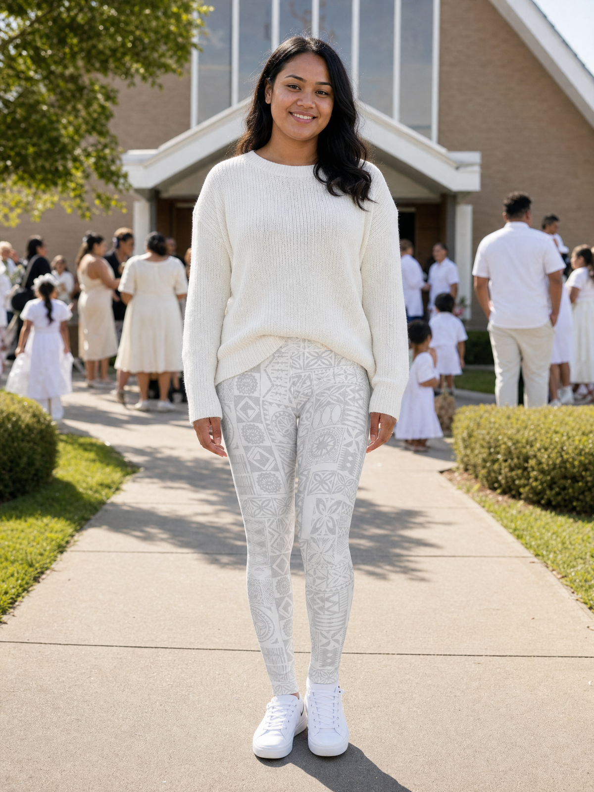 High Waisted Yoga Leggings - White Sunday worn in everyday life