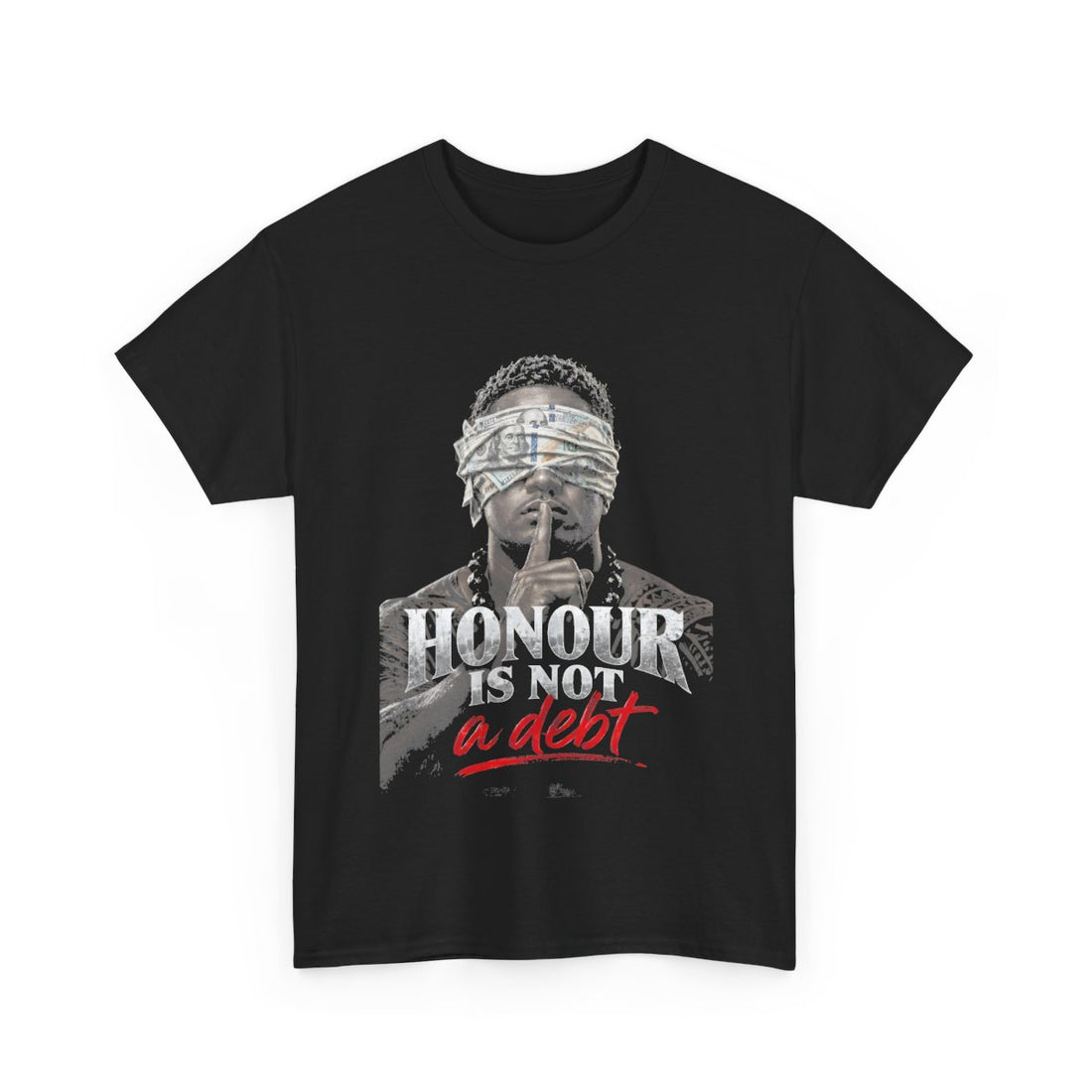 Honour Is Not A Debt print on a black heavy cotton tee, The Koko Samoa