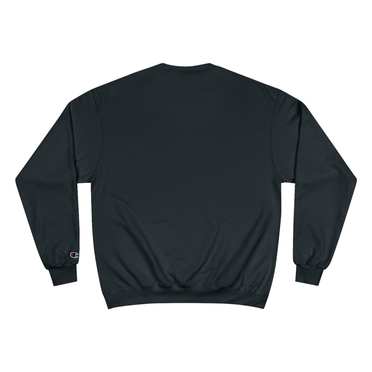 Black Champion unisex sweatshirt by Inkblot with "Love Never Fails" graphic, casual unisex hoodie for everyday wear.