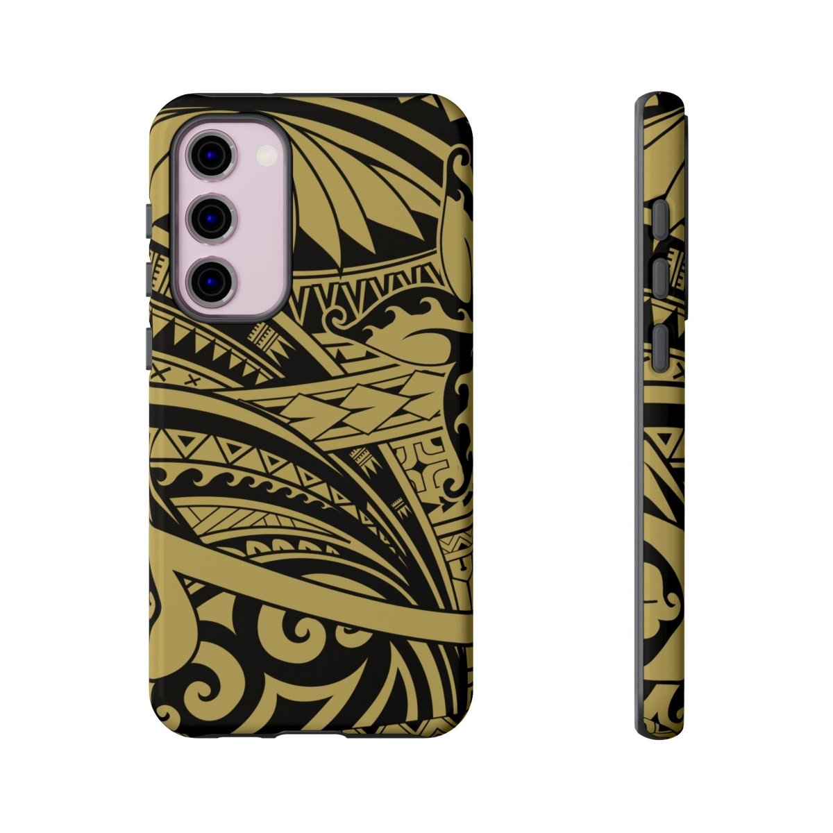 Gold bloom pattern iPhone tough phone case by WOYC, designed for durability and protection for AU, NZ, and US models.