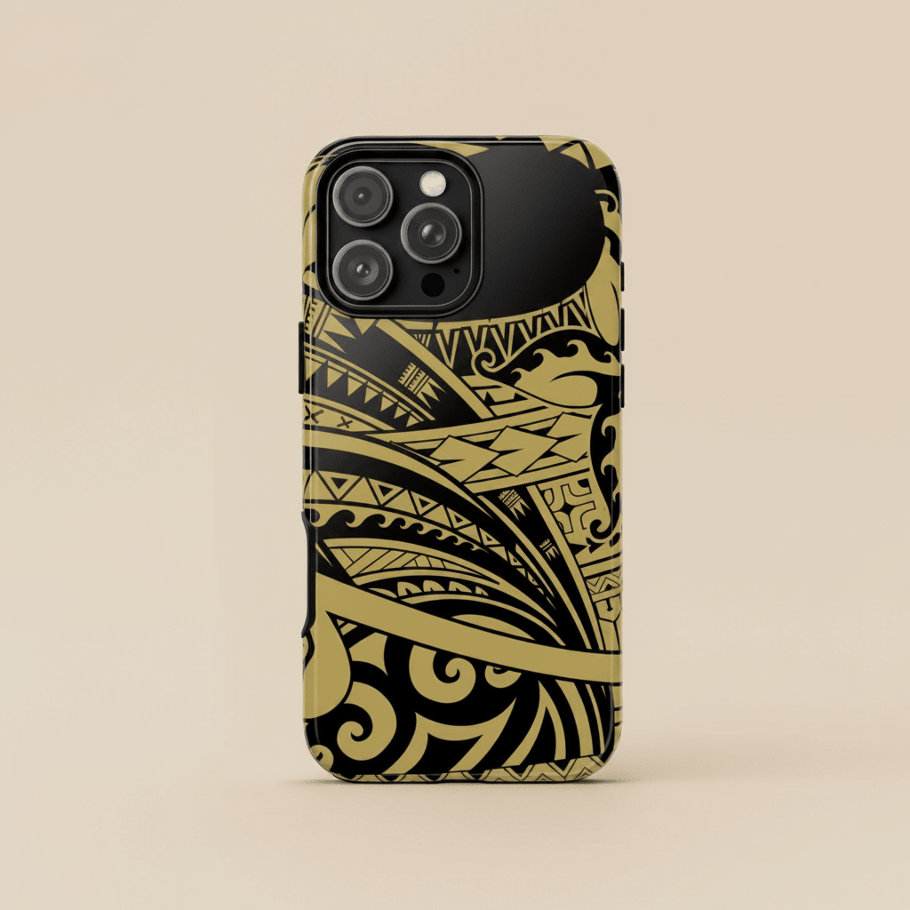 WOYC iPhone Tough Phone Case in Bloom Gold, designed for durability and style, featuring floral pattern for AU/NZ/USA models.