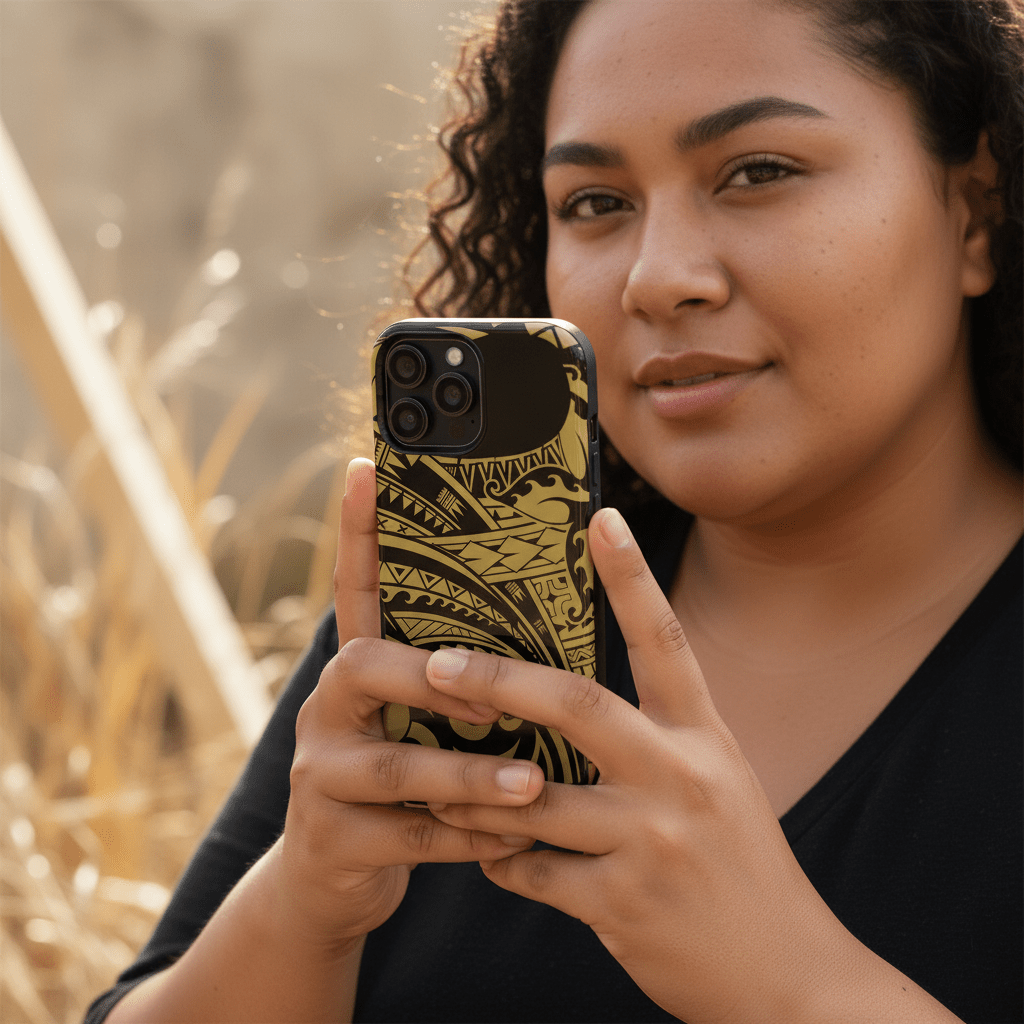 WOYC iPhone Tough Phone Case in Bloom Gold with tropical floral design for durable protection on AU, NZ, and US models