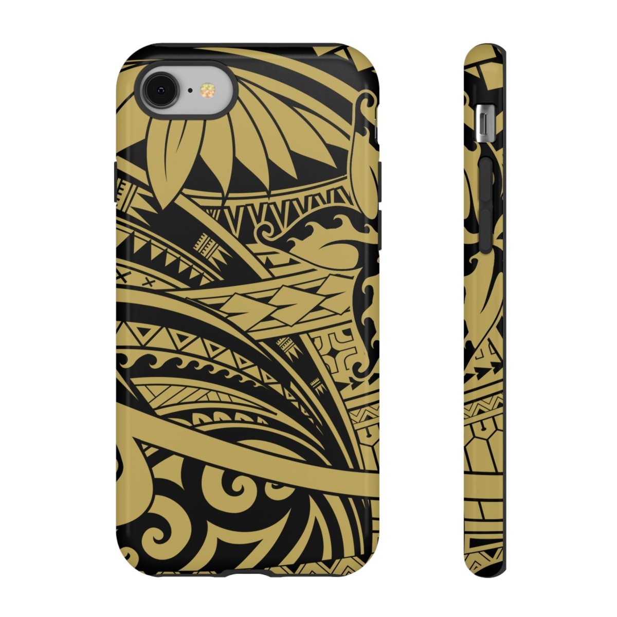 Bloom Gold Tough Phone Case on an iPhone, durable protective cover with floral design for AU, NZ, and USA models.