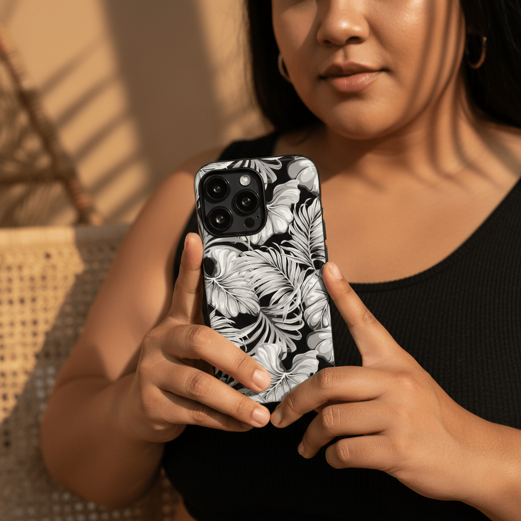 WOYC tough iPhone case with Falealili Shades design, provides durable protection for iPhone models in AU, NZ, and USA.
