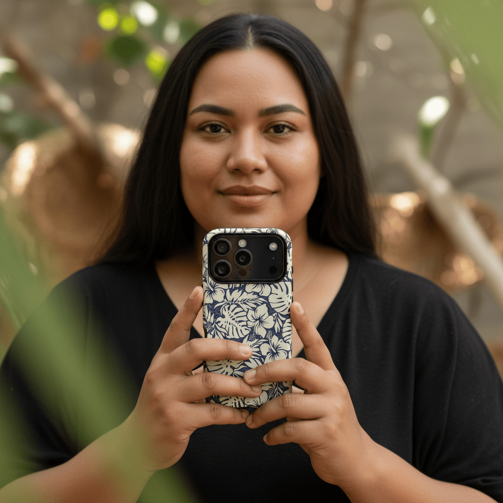 Tough Printify phone case for iPhone featuring Falefa Breeze design with Koko Samoa pattern in vibrant colors.