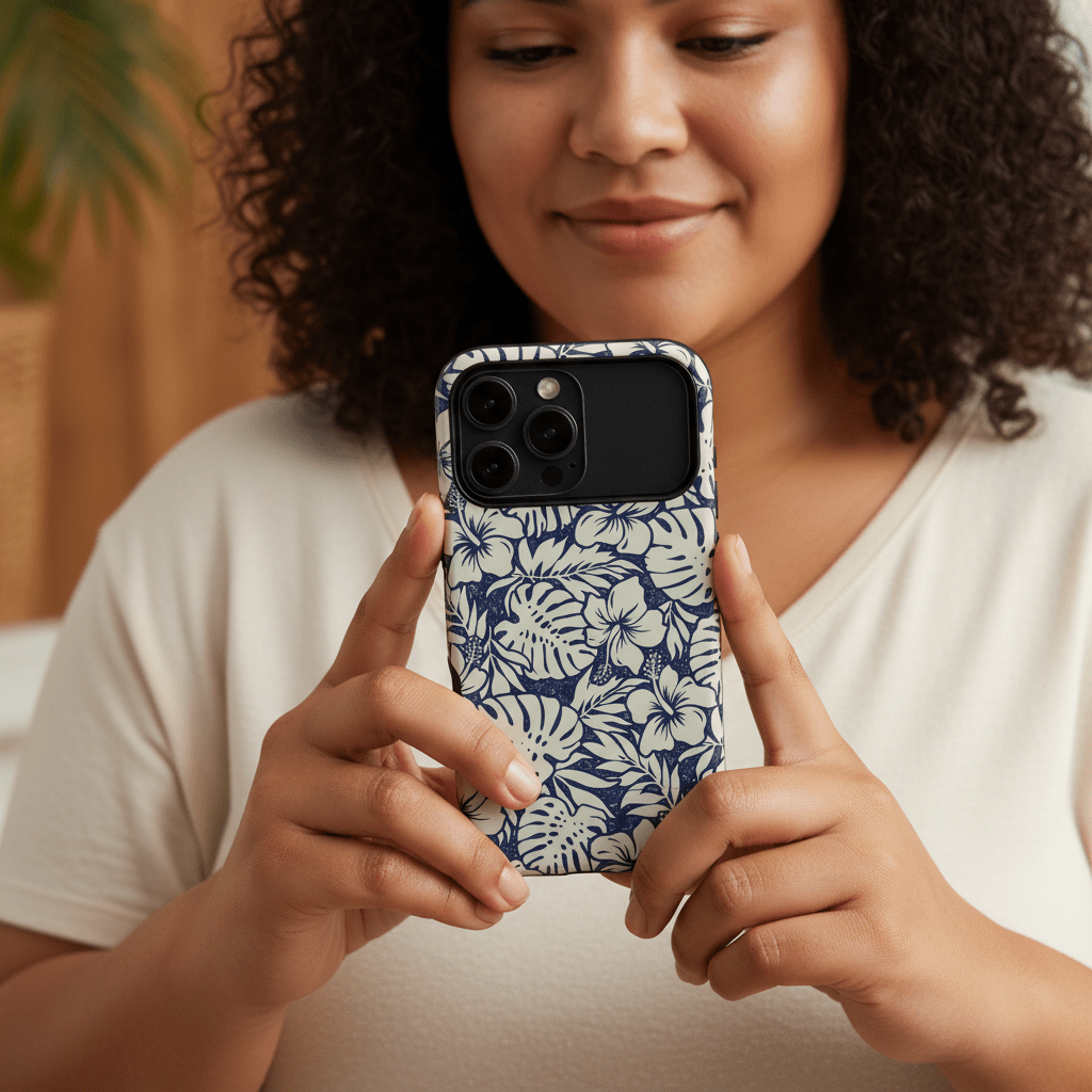 Durable Printify Tough Phone Case for iPhone featuring the Falefa Breeze design with Koko Samoa motifs.