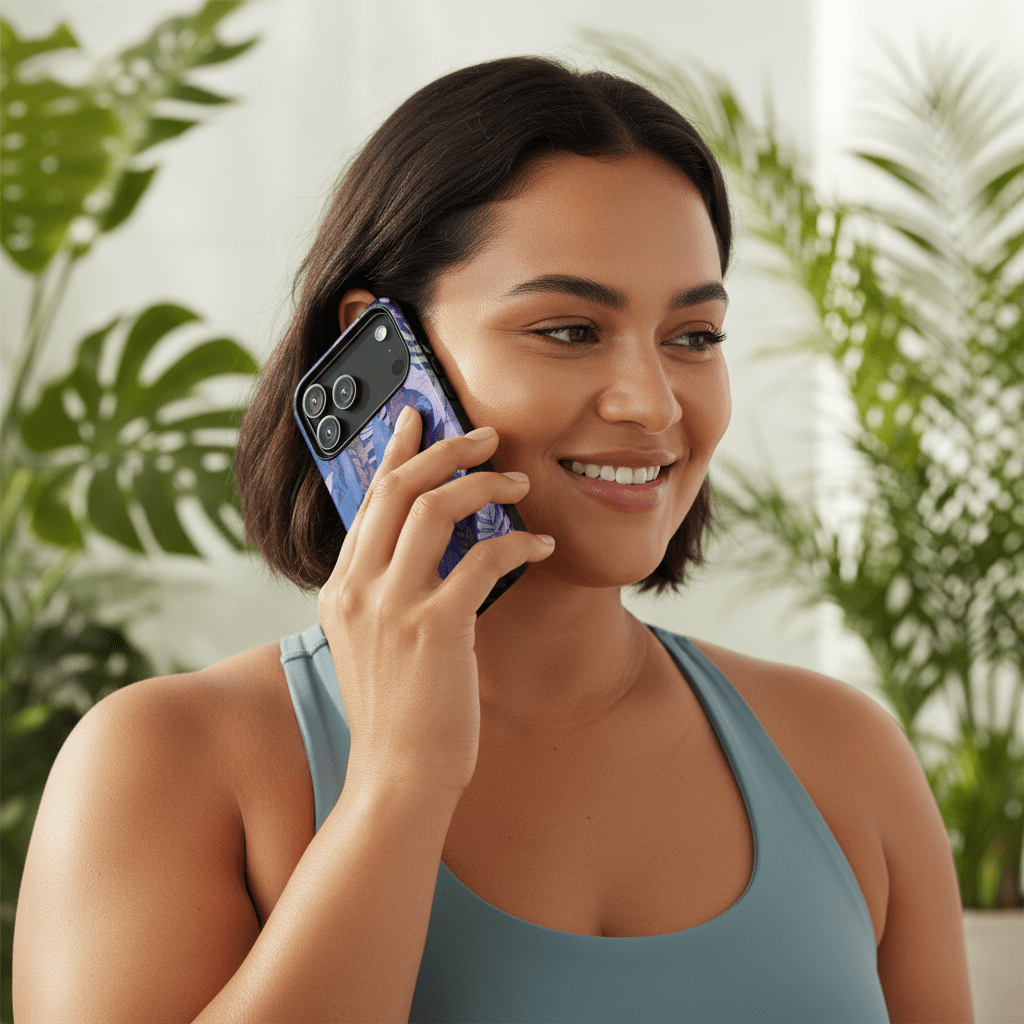 Lavender palms print tough phone case for iPhone, offering durable protection with a floral design.