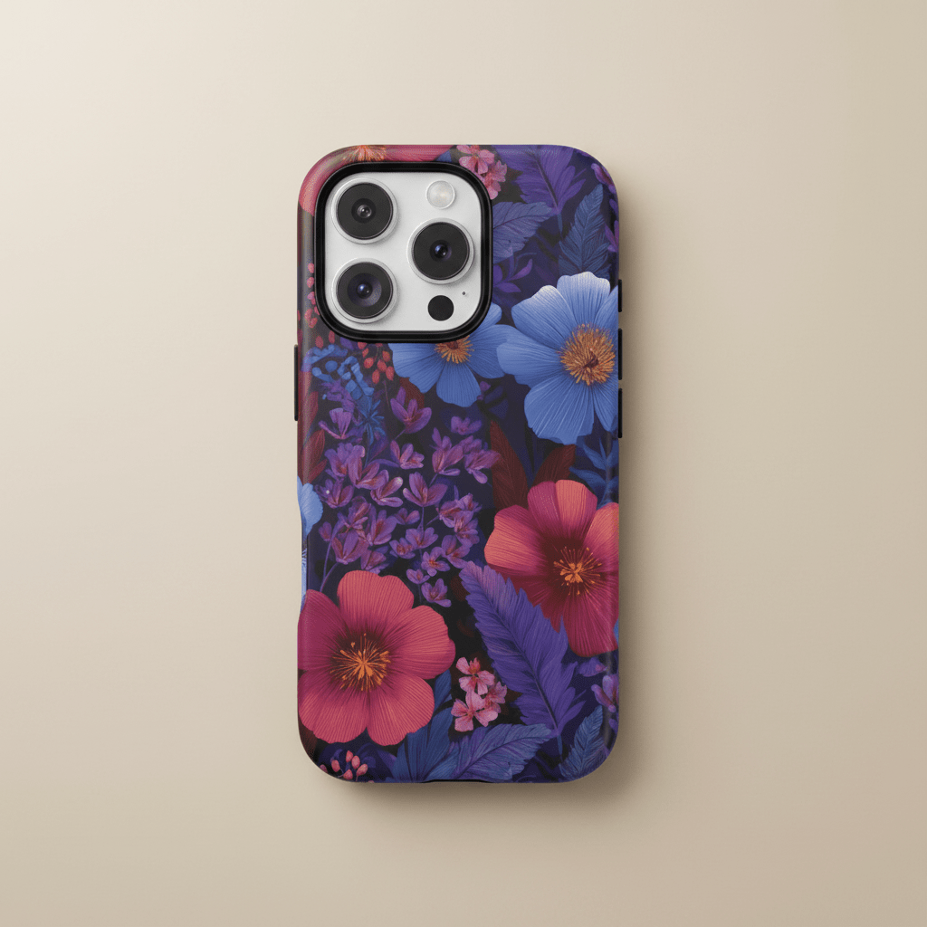 Lavender Tropics iPhone tough phone case, designed for durability, with tropical floral pattern for iPhone models.