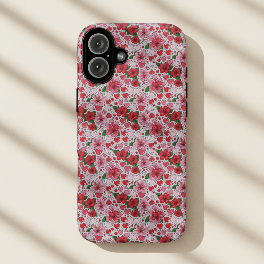 WOYC tough iPhone case with Love & Aute design, featuring vibrant Polynesian artwork for iPhone models.