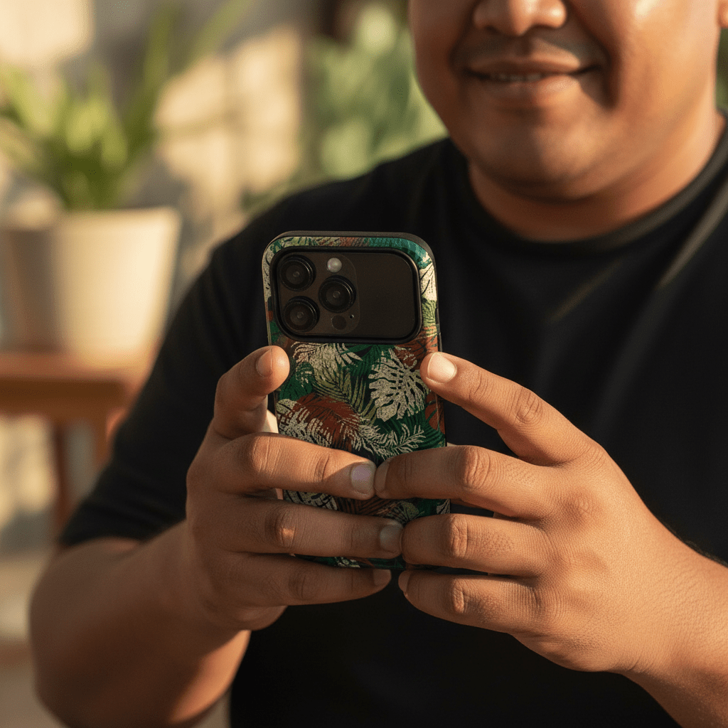 WoYc iPhone Tough Phone Case in Tafatafa Greens, designed for durability and style for AU, NZ, and US models.