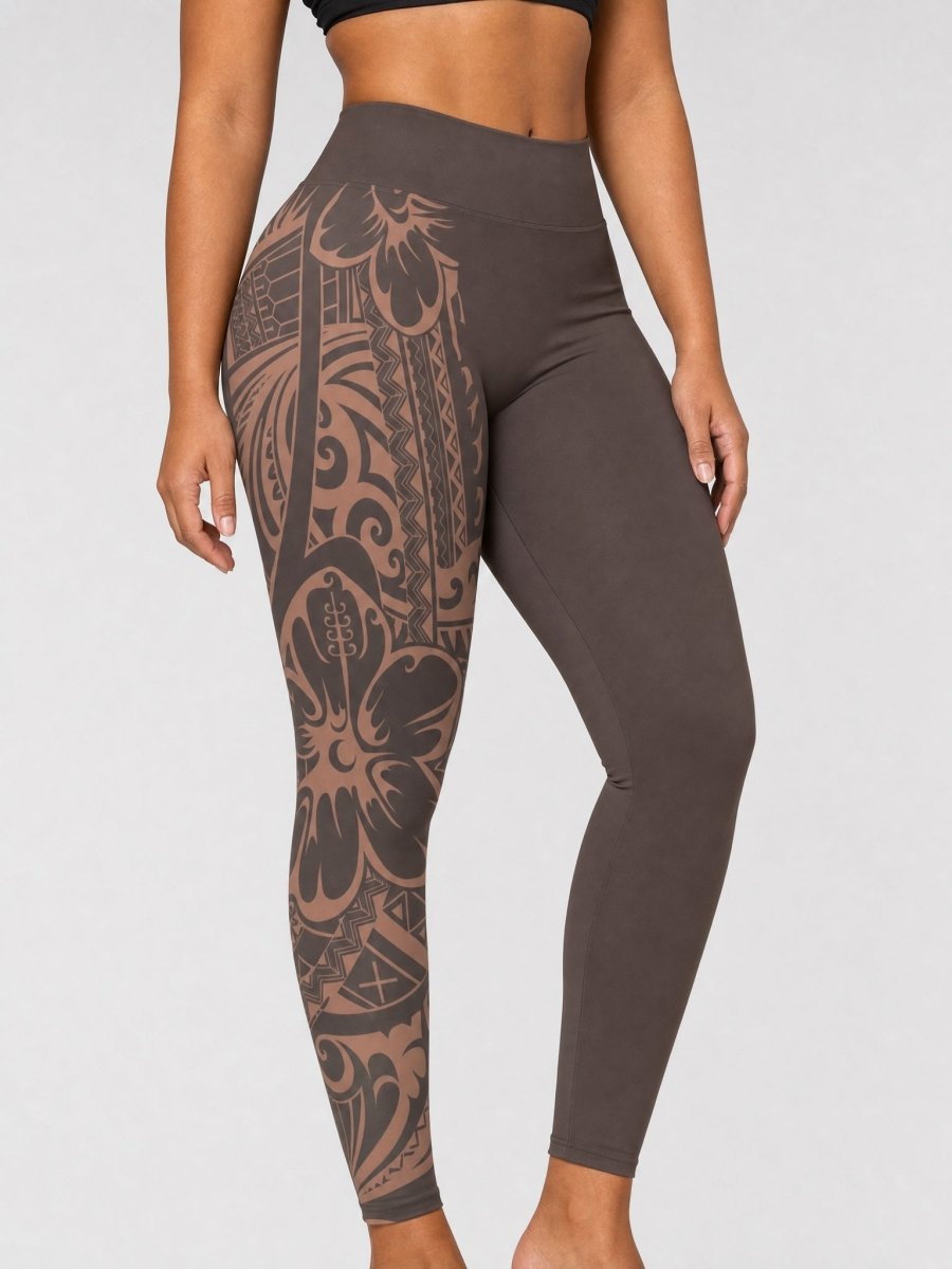 IslandCurvy - 2XL to 6XL Leggings - Bloom Mocha Mousse - AU/NZ - The Koko Samoa