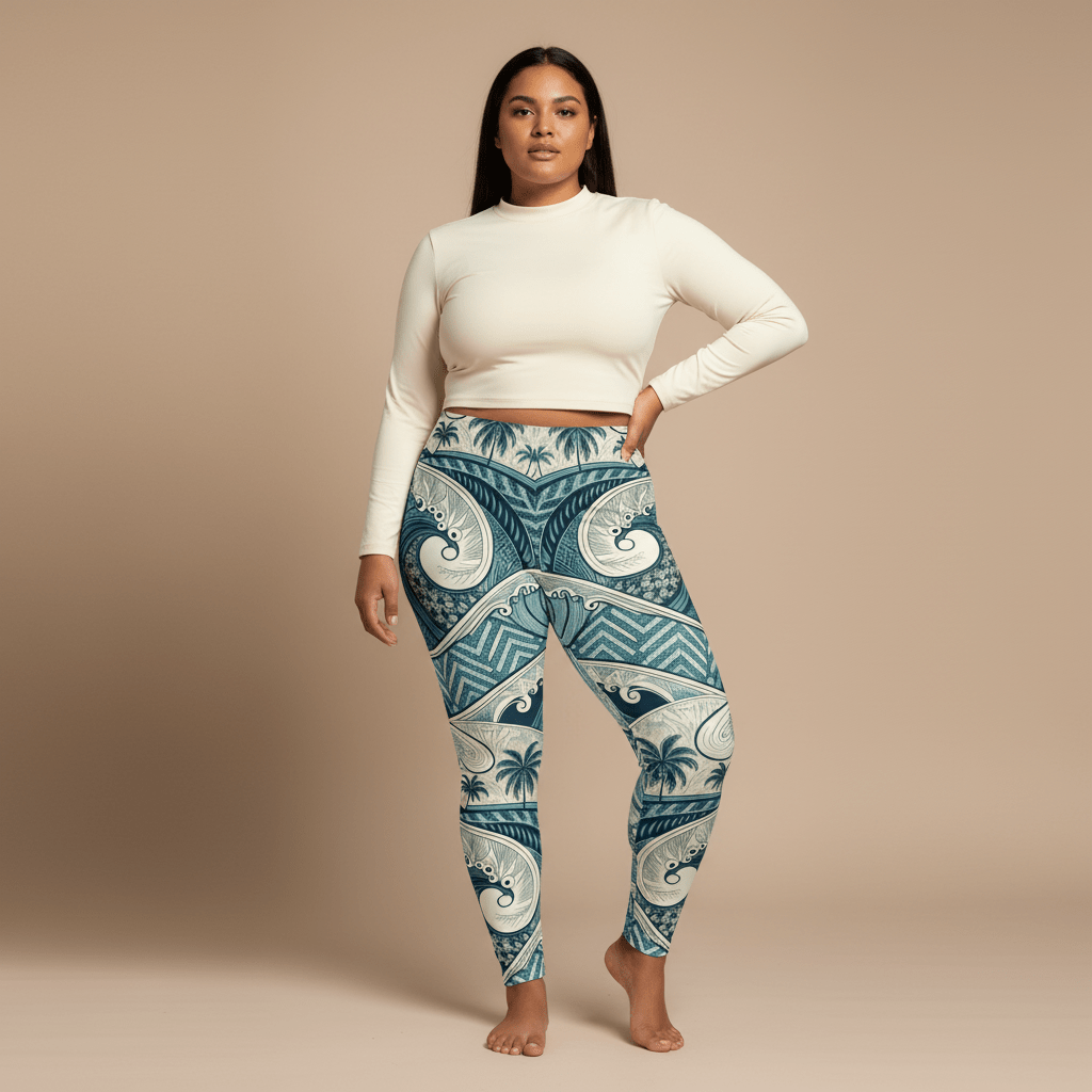 FYBY IslandFlex mid-rise leggings in blue waves print, featuring a comfortable fit and stylish design for active wear.