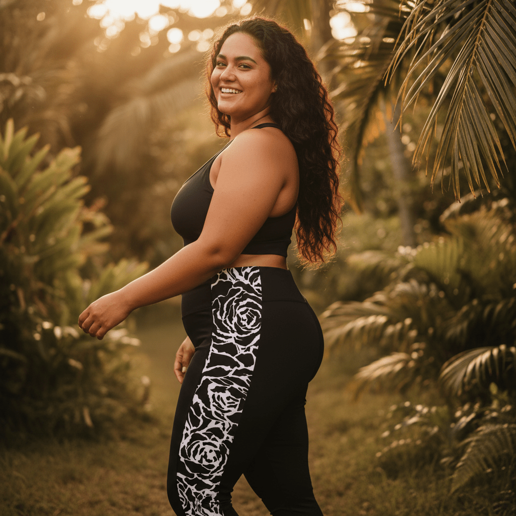 FYBY IslandFlex mid-rise leggings in Faleasiu Nights with tropical print, designed for comfortable, stylish wear.