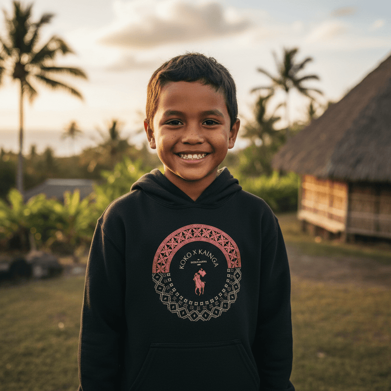 Kids hoodie by Printify featuring PasifikaOne Tonga Samoa design, in vibrant colors with a comfortable fit for children.