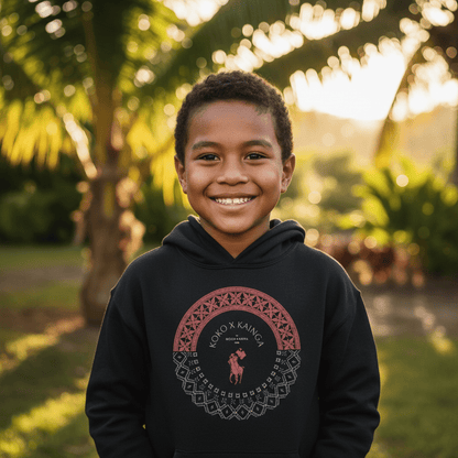 Kids hoodie by Printify featuring PasifikaOne Tonga Samoa design, with colorful Polynesian patterns and comfortable fabric.