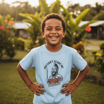 Kids unisex T-shirt from The Print Bar featuring 300 Cousins design with USA, Koko Samoa themes, casual kids' tee in bright colors