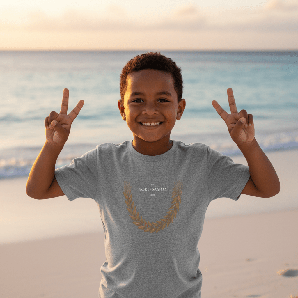 Kids unisex T-shirt in brown featuring Ula Fala design, from The Print Bar, suitable for children in AU/NZ.