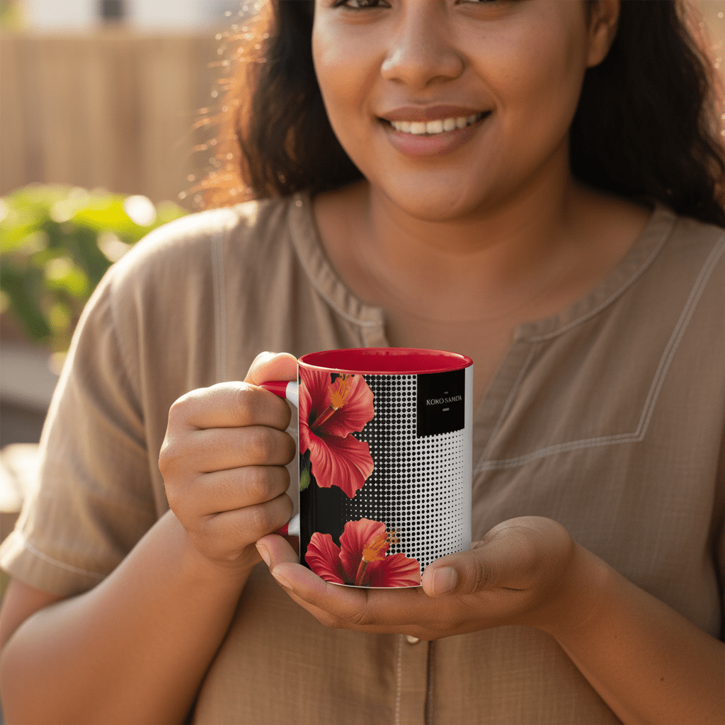 LimaLuxe™ 325ml Aute mug by Prima Printing featuring a vibrant design inspired by Samoa, perfect for hot beverages.