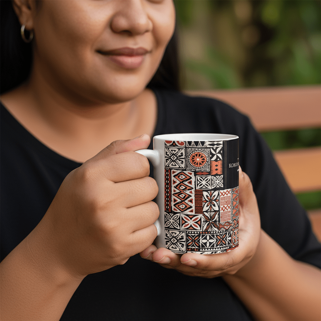 LimaLuxe™ 325ml Elei mug by Prima Printing featuring traditional Samoan design on ceramic mug for hot beverages