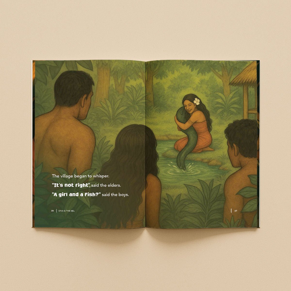 Softcover book titled "Sina & The Eel" by Lulu Direct, featuring colorful cover art with illustrations of Sina and an eel.