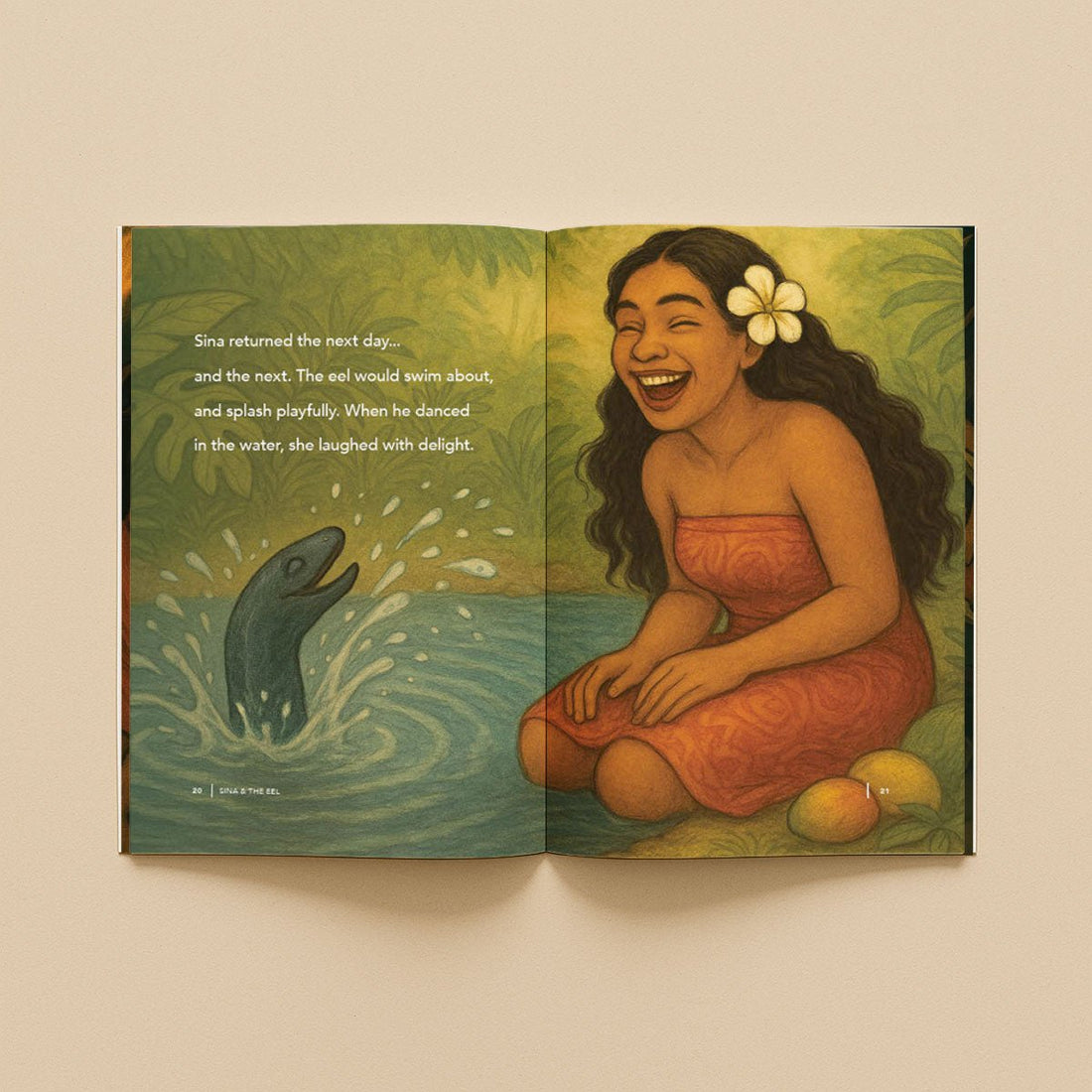 Softcover book titled "Sina & The Eel" by Lulu Direct, featuring colorful cover art with illustrations of Sina and the eel.
