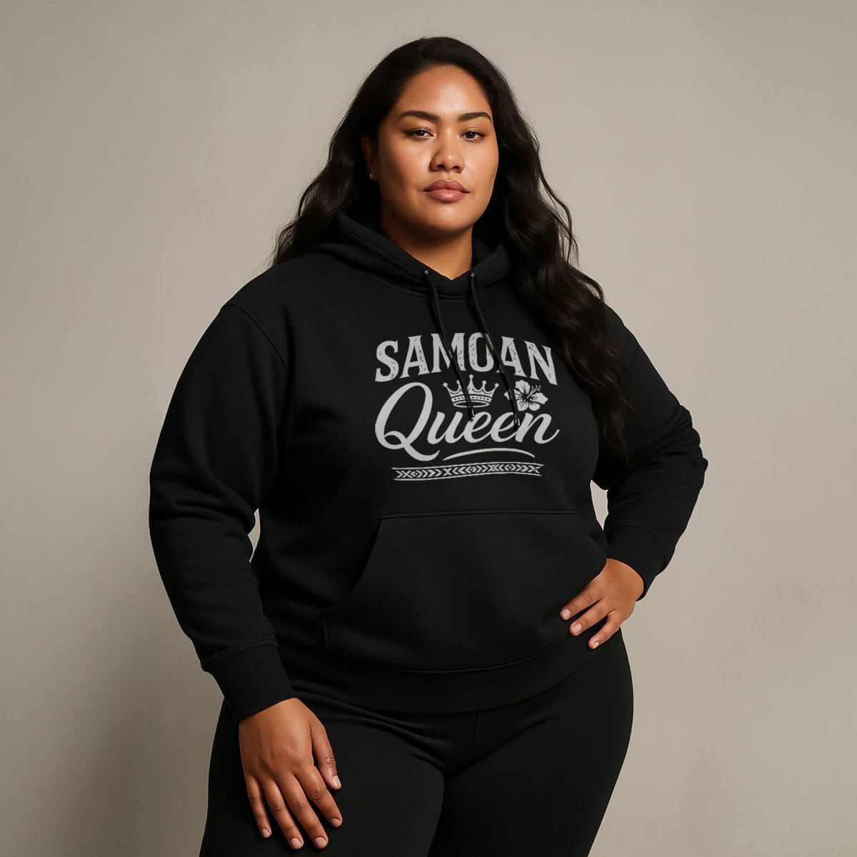 Dark heather IslandHeavy™ hoodie in plus sizes 2XL-5XL featuring Samoan Queen design, by The Print Bar.